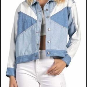 Elan Blue and White Colorblock Jean Jacket